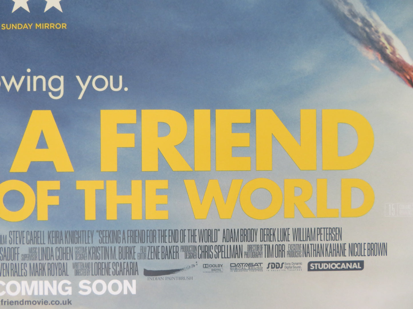 SEEKING A FRIENDS FOR THE END OF THE WORLD UK QUAD (30"x 40") ROLLED POSTER 2012