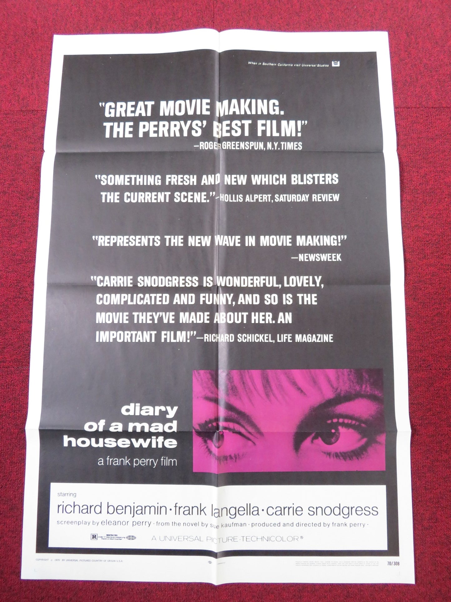 DIARY OF A MAD HOUSEWIFE FOLDED US ONE SHEET POSTER RICHARD BENJAMIN 1970