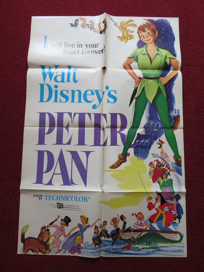 PETER PAN FOLDED US ONE SHEET POSTER DISNEY CAPTAIN HOOK 1976