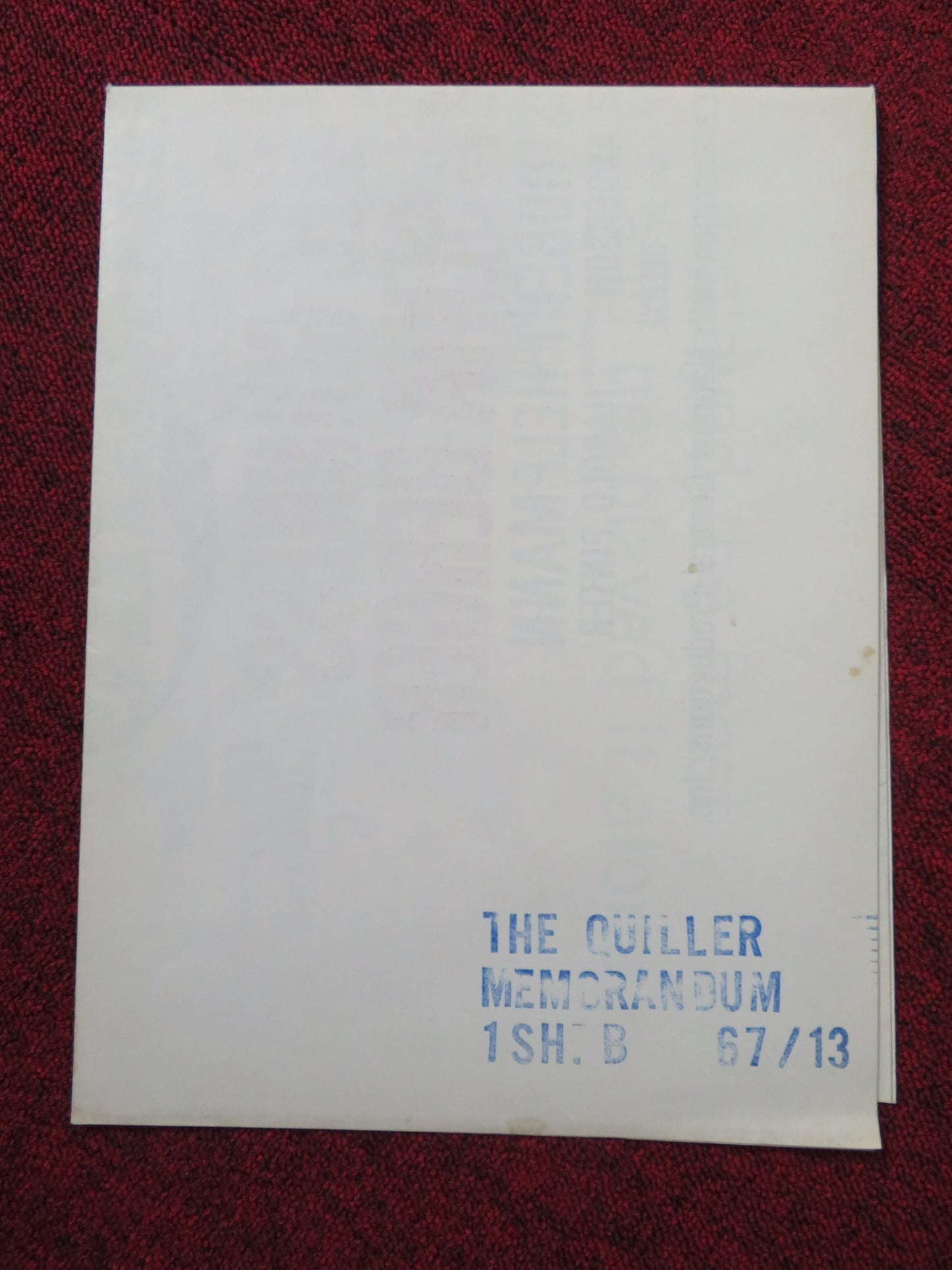 THE QUILLER MEMORANDUM - STYLE B FOLDED US ONE SHEET POSTER GEORGE SEGAL 1967