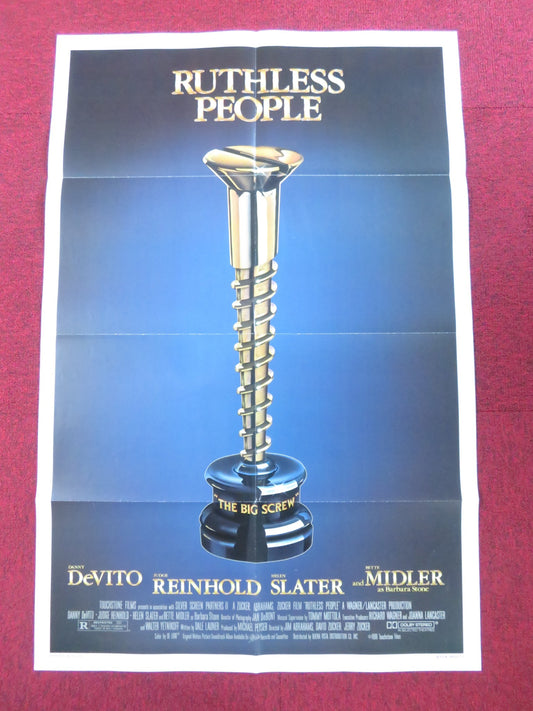 RUTHLESS PEOPLE FOLDED US ONE SHEET POSTER DANNY DEVITO BETTE MIDLER 1986