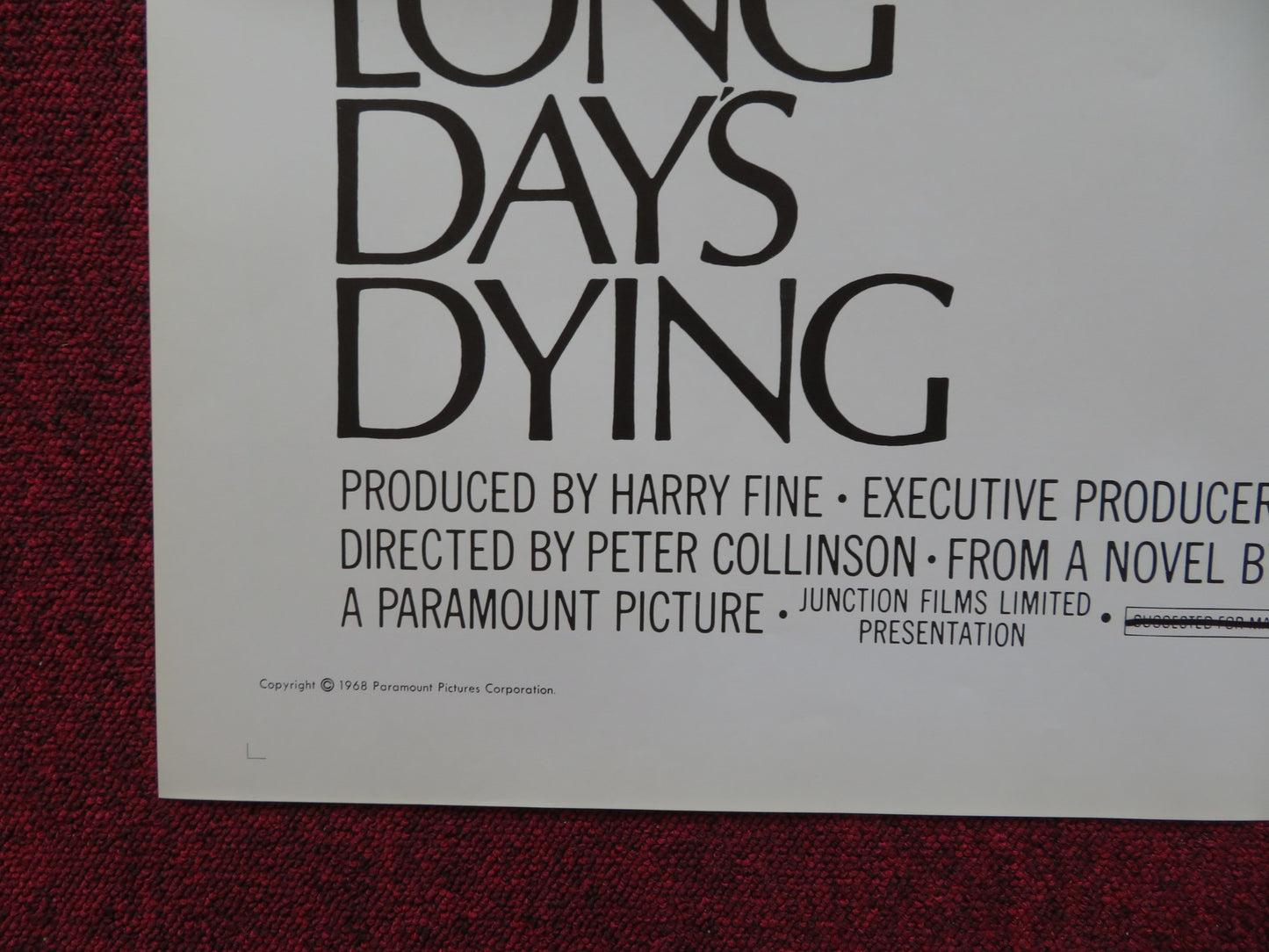 THE LONG DAY'S DYING FOLDED US ONE SHEET POSTER DAVID HEMMINGS TONY BECKLEY 1968