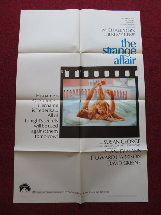 THE STRANGE AFFAIR FOLDED US ONE SHEET POSTER MICHAEL YORK JEREMY KEMP 1968