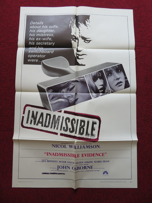 INADMISSIBLE EVIDENCE FOLDED US ONE SHEET POSTER NICOL WILLIAMSON 1968