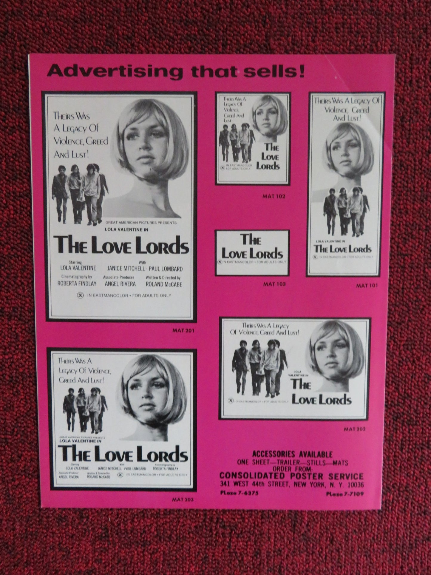 THE LOVE LORDS / Saturday Night Special - UNCUT PRESSBOOK US LOLA VALENTINE 1976