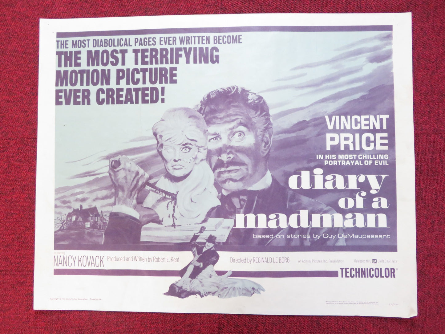 DIARY OF A MADMAN US HALF SHEET (22"x 28") POSTER VINCENT PRICE KOVACK 1963