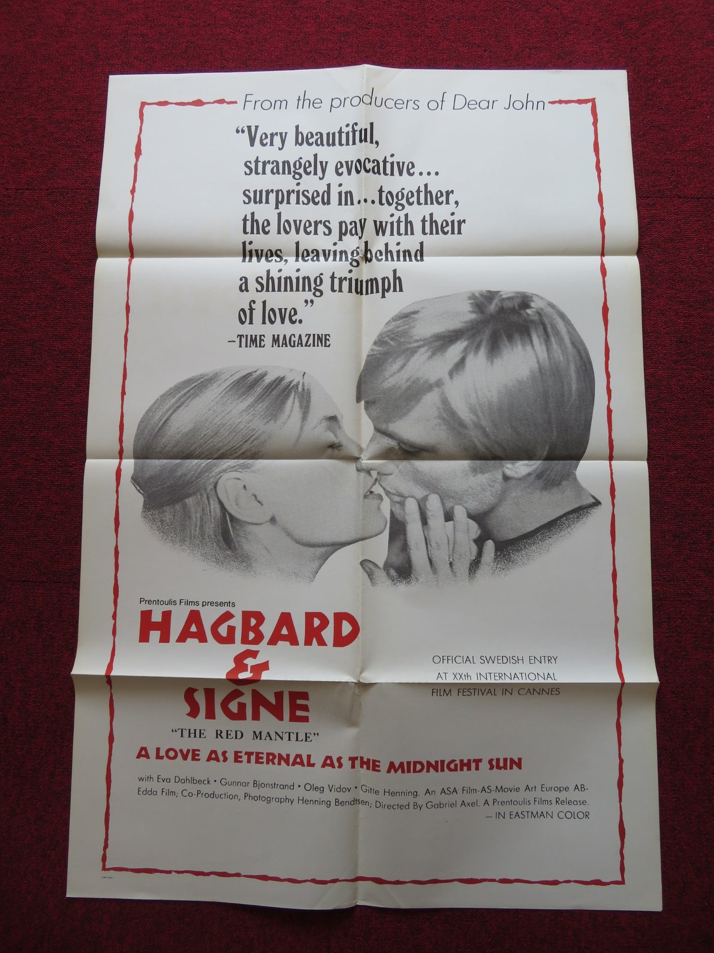 THE RED MANTLE FOLDED US ONE SHEET POSTER EVA DAHLBECK GUNNAR BJONSTRAND 1968