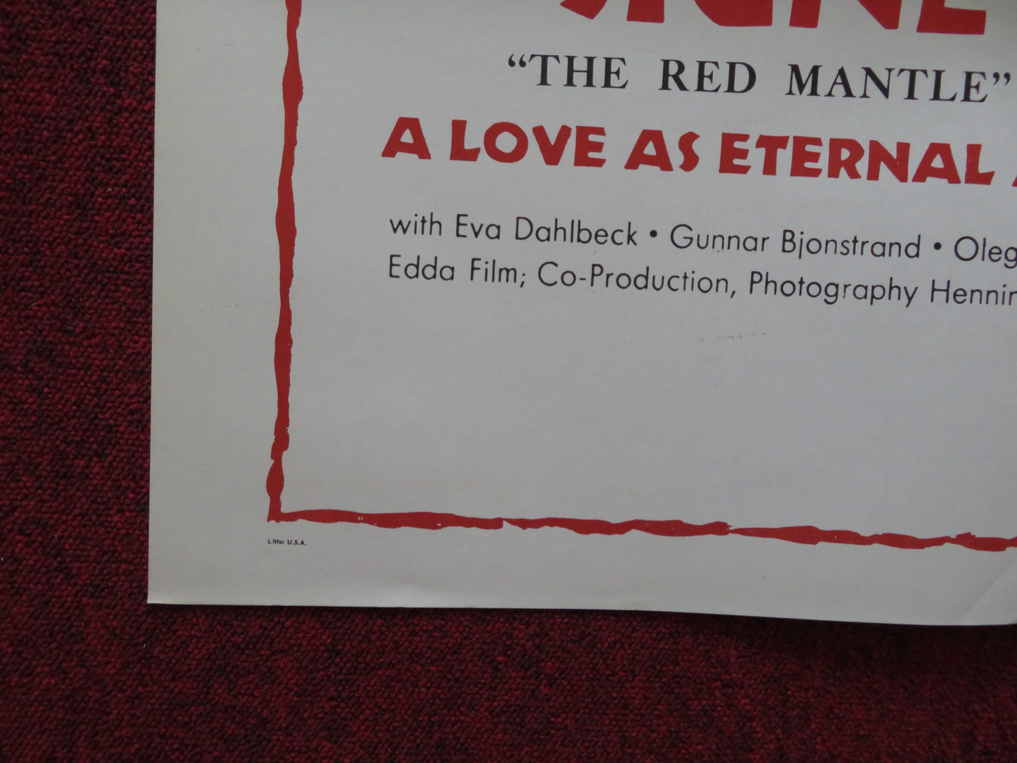 THE RED MANTLE FOLDED US ONE SHEET POSTER EVA DAHLBECK GUNNAR BJONSTRAND 1968