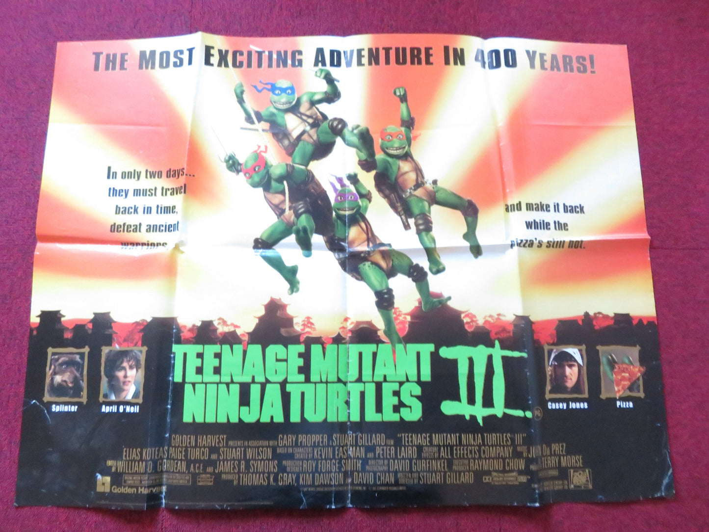 TEENAGE MUTANT NINJA TURTLES III UK QUAD POSTER FOLDED ELIAS KOTEAS 1992