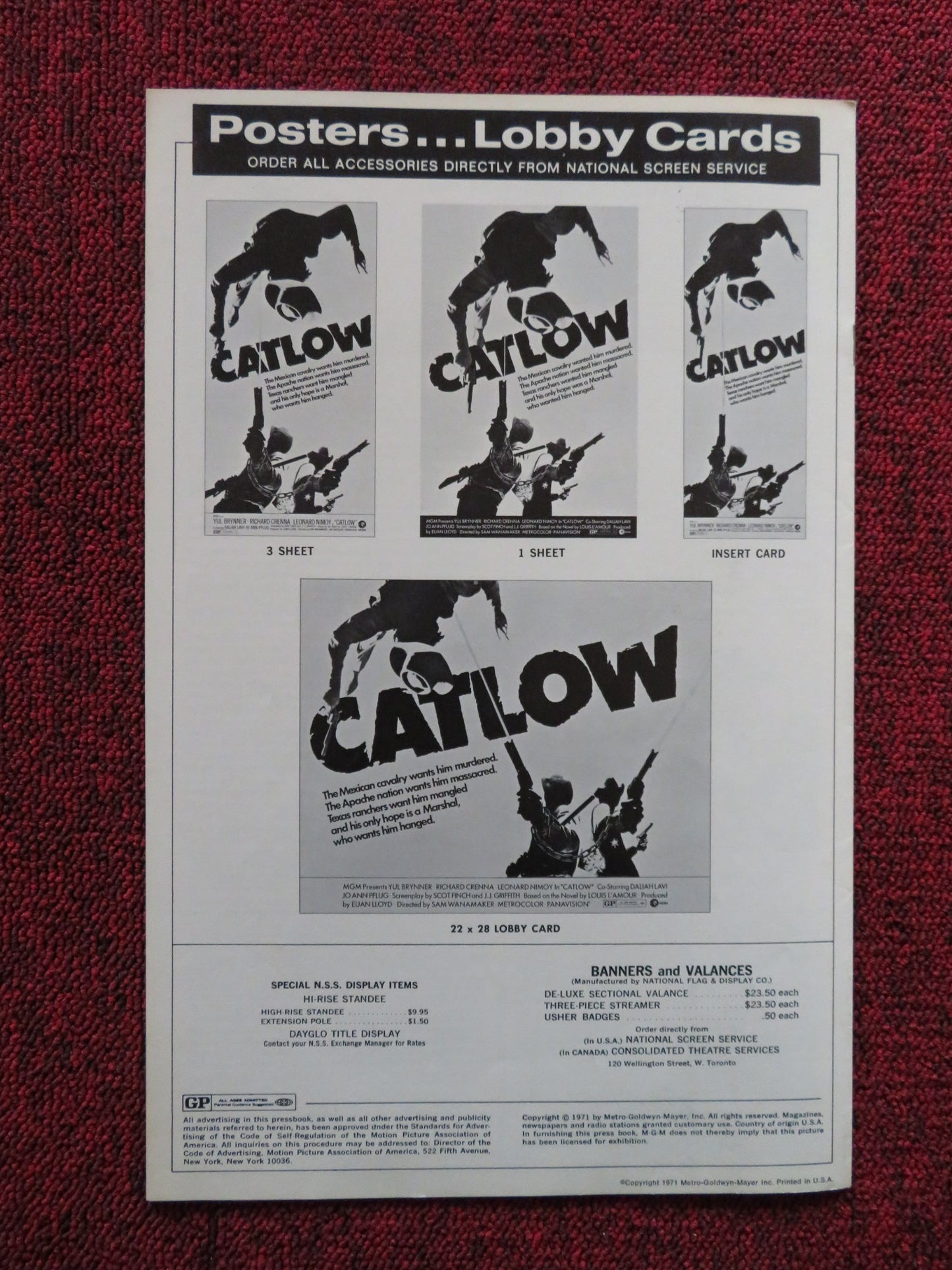 CATLOW US PRESSBOOK SUPPLEMENT- UNCUT YUL BRYNNER RICHARD CRENNA  1971