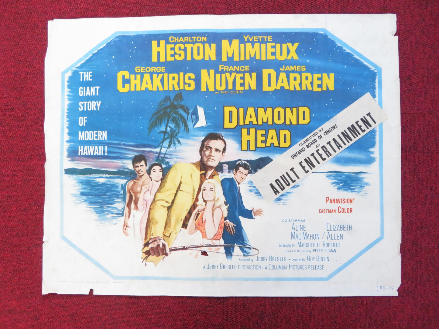 DIAMOND HEAD US HALF SHEET (22"x 28") POSTER CHARLTON HESTON YVETTE MIMIEUX 1962