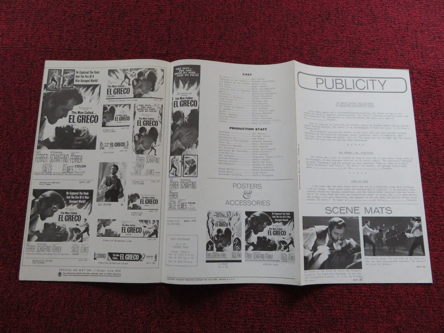 EL GRECO US PRESSBOOK - UNCUT MEL FERRER ROSANNA SCHIAFFINO 1966