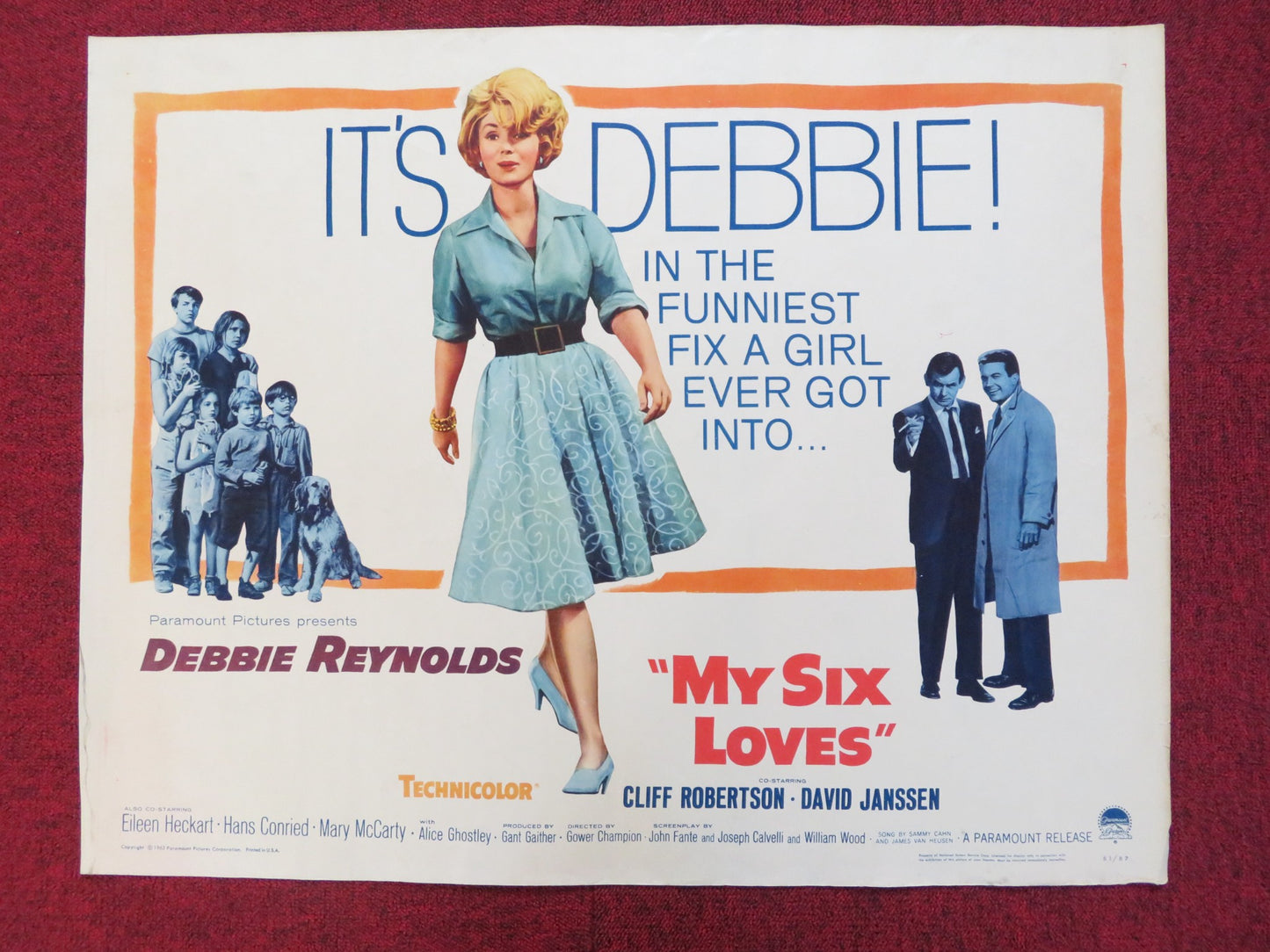 MY SIX LOVES US HALF SHEET (22"x 28") POSTER DEBBIE REYNOLDS C. ROBERTSON 1962