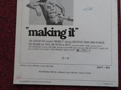 MAKING IT  US PRESSBOOK AND SUPPLEMENT - UNCUT BOB BALABAN MARLYN MASON 1971