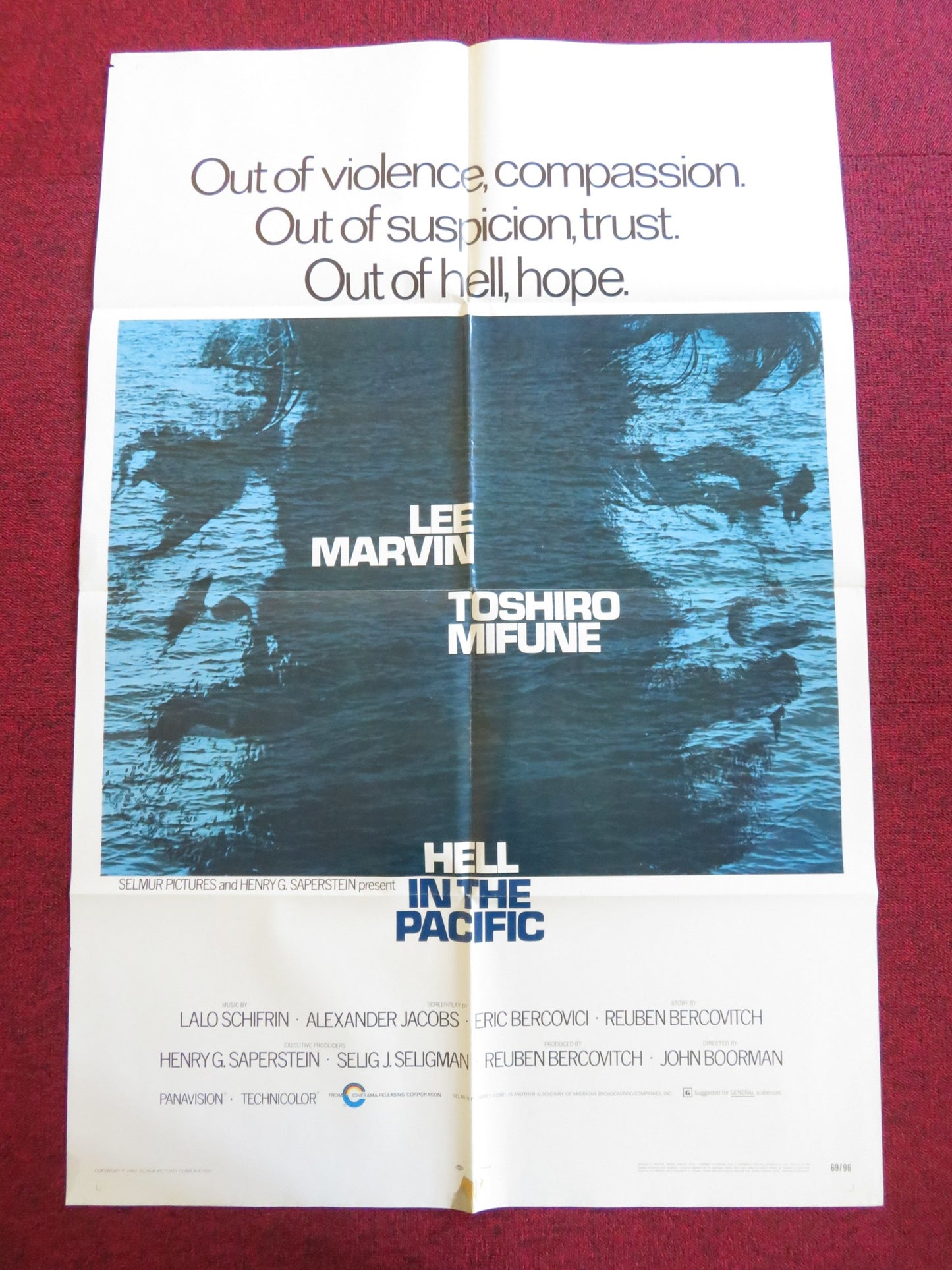 HELL IN THE PACIFIC FOLDED US ONE SHEET POSTER LEE MARVIN TOSHIRO MIFUNE 1969