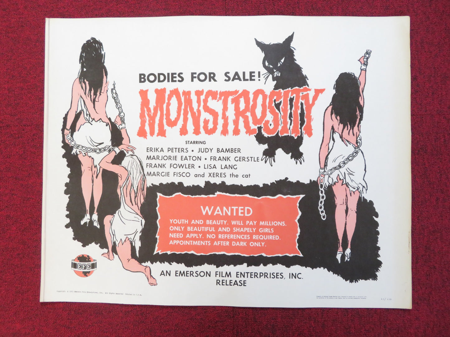 MONSTROSITY US HALF SHEET (22"x 28") POSTER ERIKA PETERS JUDY BAMBER 1963