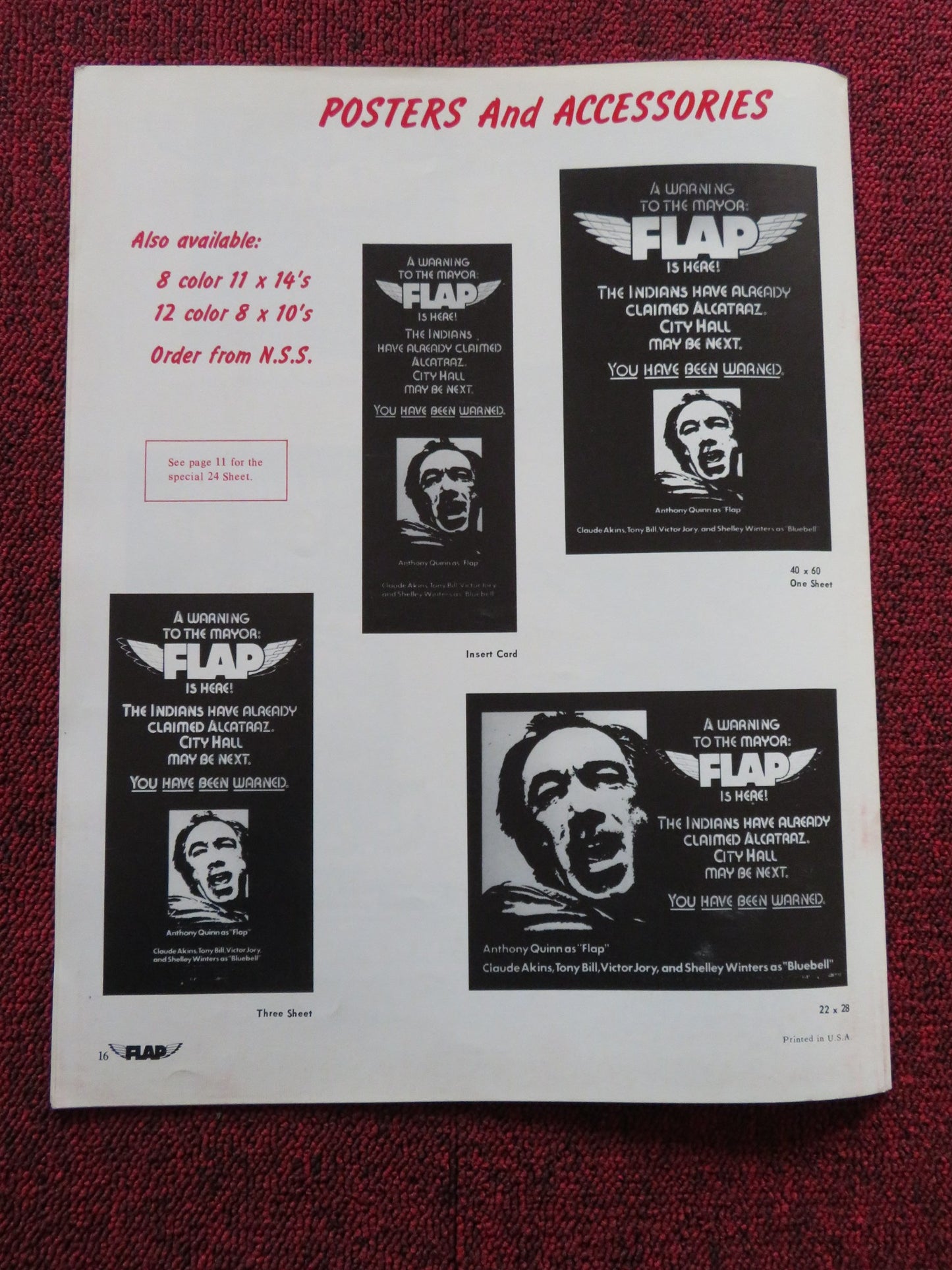 FLAP US PRESSBOOK UNCUT AND SUPPLEMENT ANTHONY QUINN CLAUDE AKINS  1970