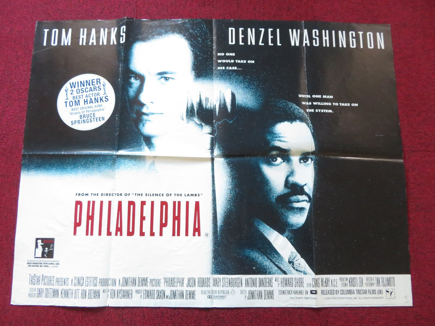 PHILADELPHIA QUAD POSTER FOLDED TOM HANKS DENZEL WASHINGTON 1993