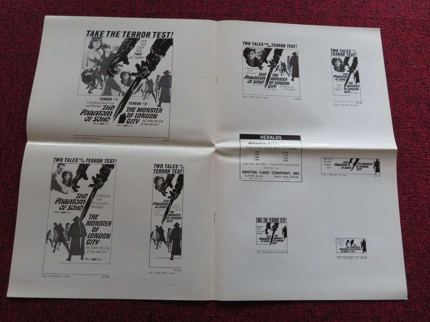 THE PHANTOM OF SOHO / THE MONSTER OF LONDON CITY  US PRESSBOOK UNCUT 1967