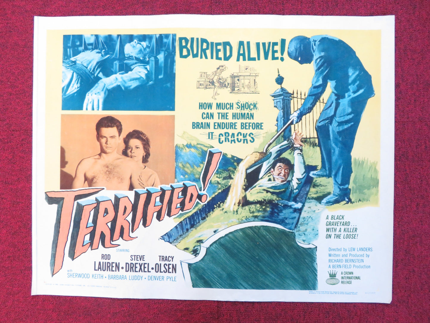 TERRIFIED! US HALF SHEET (22"x 28") POSTER ROD LAUREN STEVE DREXEL 1963