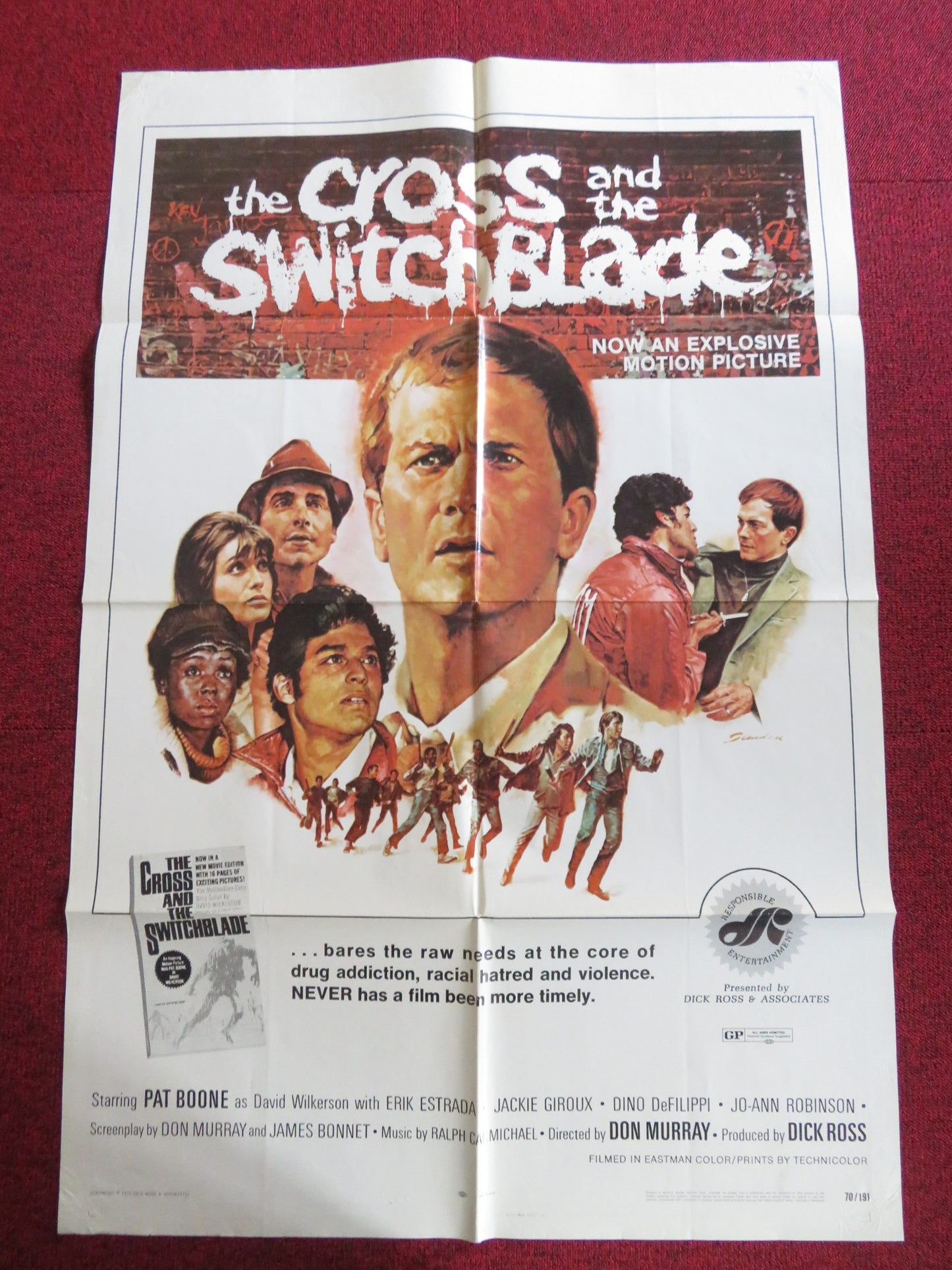 THE CROSS AND THE SWITCHBLADE FOLDED US ONE SHEET POSTER PAT BOONE E.ESTRADA '70