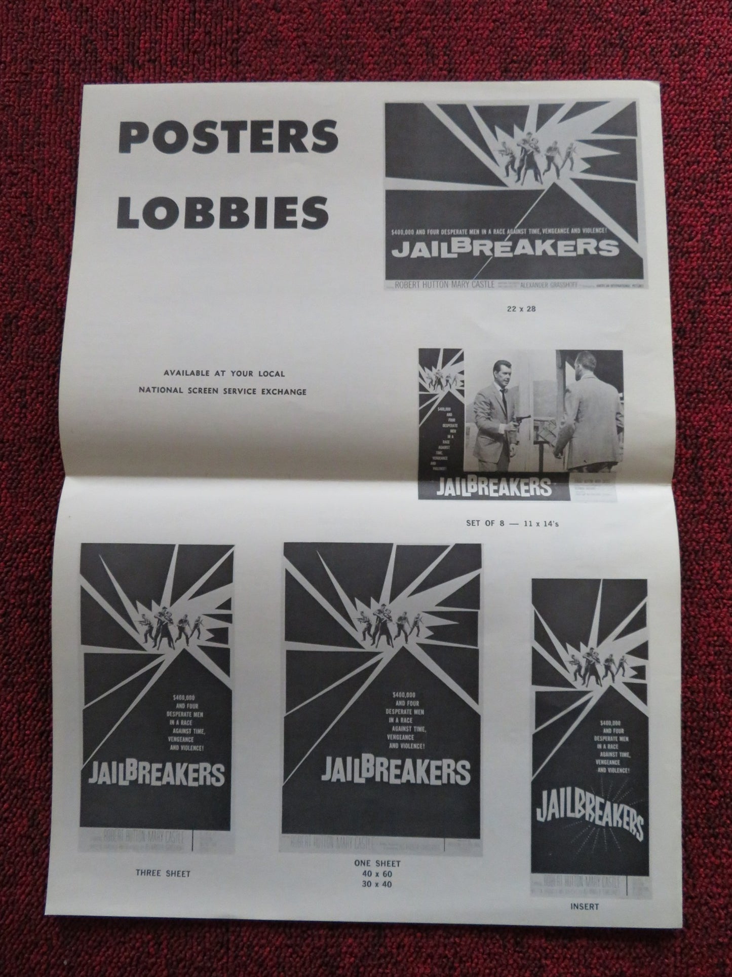 JAILBREAKERS US PRESSBOOK UNCUT ROBERT HUTTON MARY CASTLE  1960