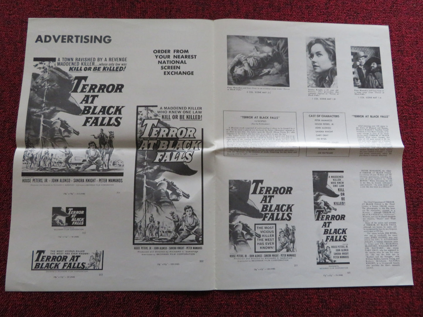 TERROR AT BLACK FALLS US UNCUT PRESSBOOK HOUSE PETER JR. JOHN ALONSO 1962