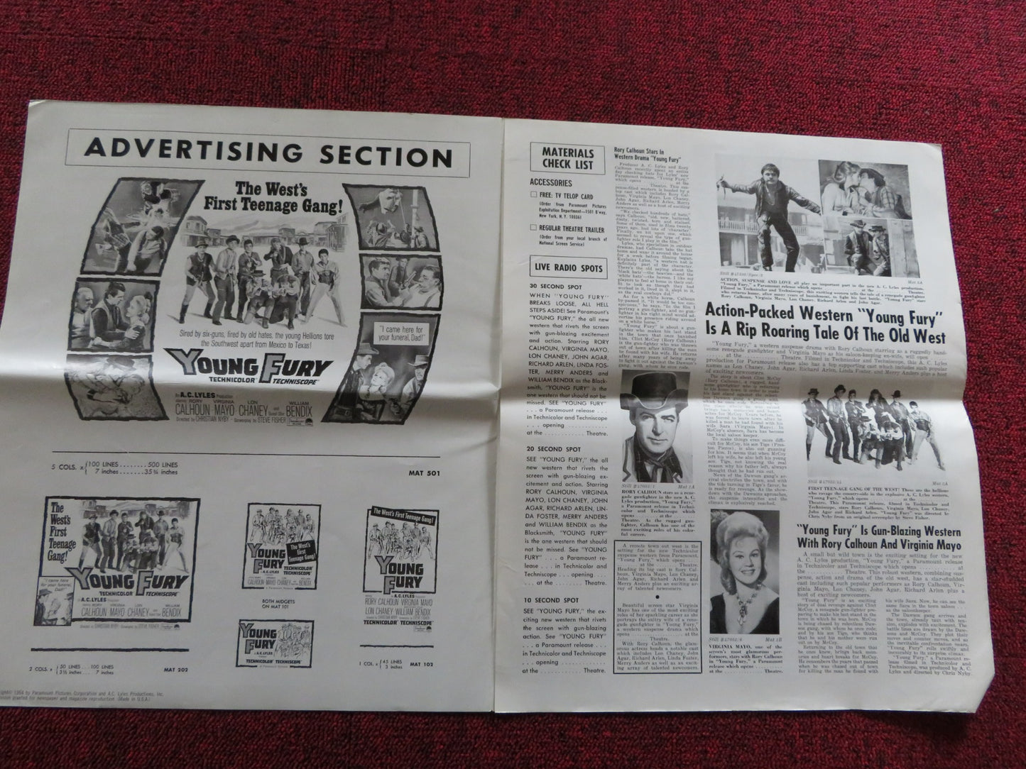 YOUNG FURY UNCUT US PRESSBOOK RORY CALHOUN VIRGINIA MAYO 1964