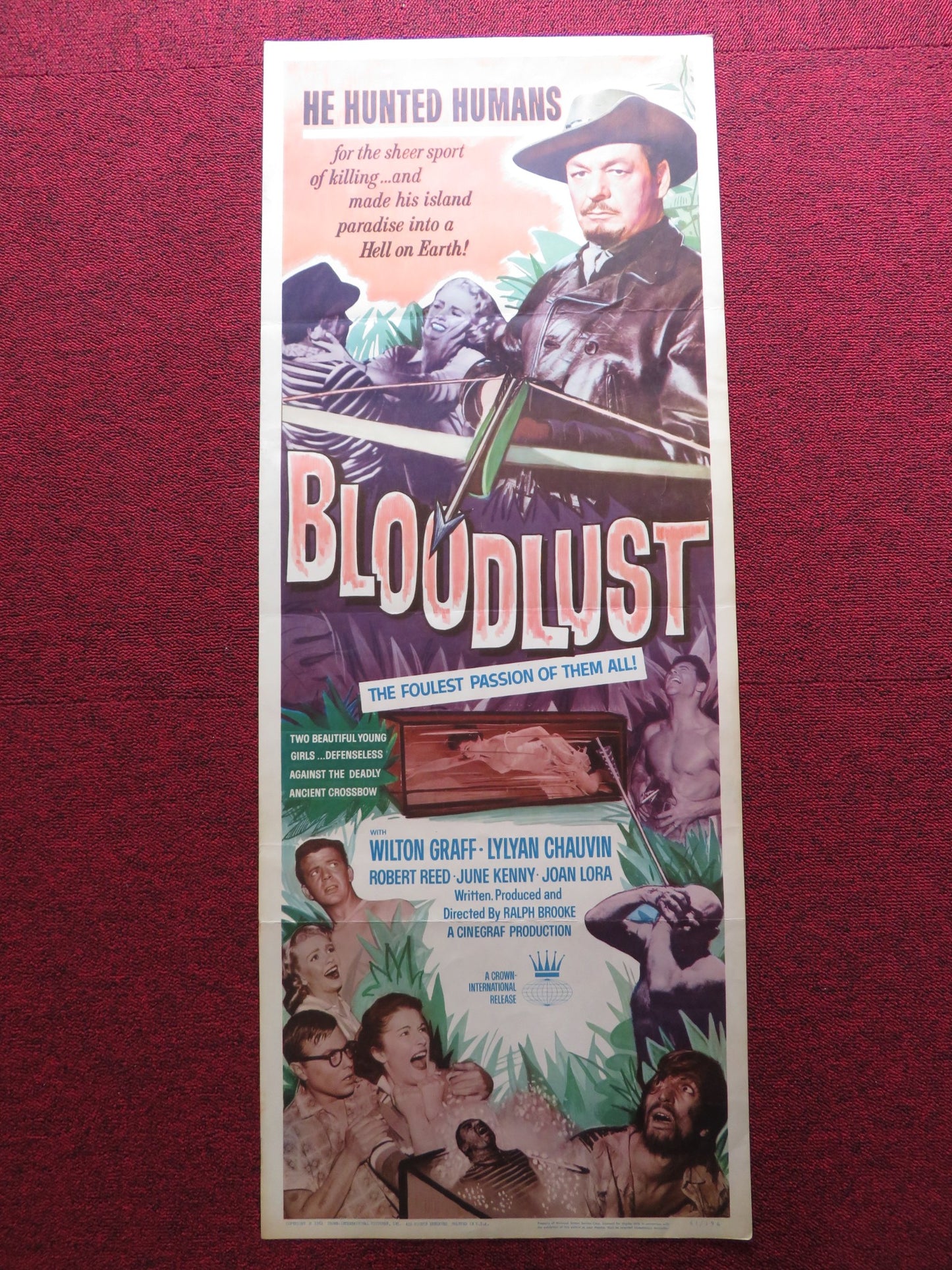 BLOODLUST! US INSERT (14"x 36") POSTER WILTON GRAFF LYLYAN CHAUVIN 1961