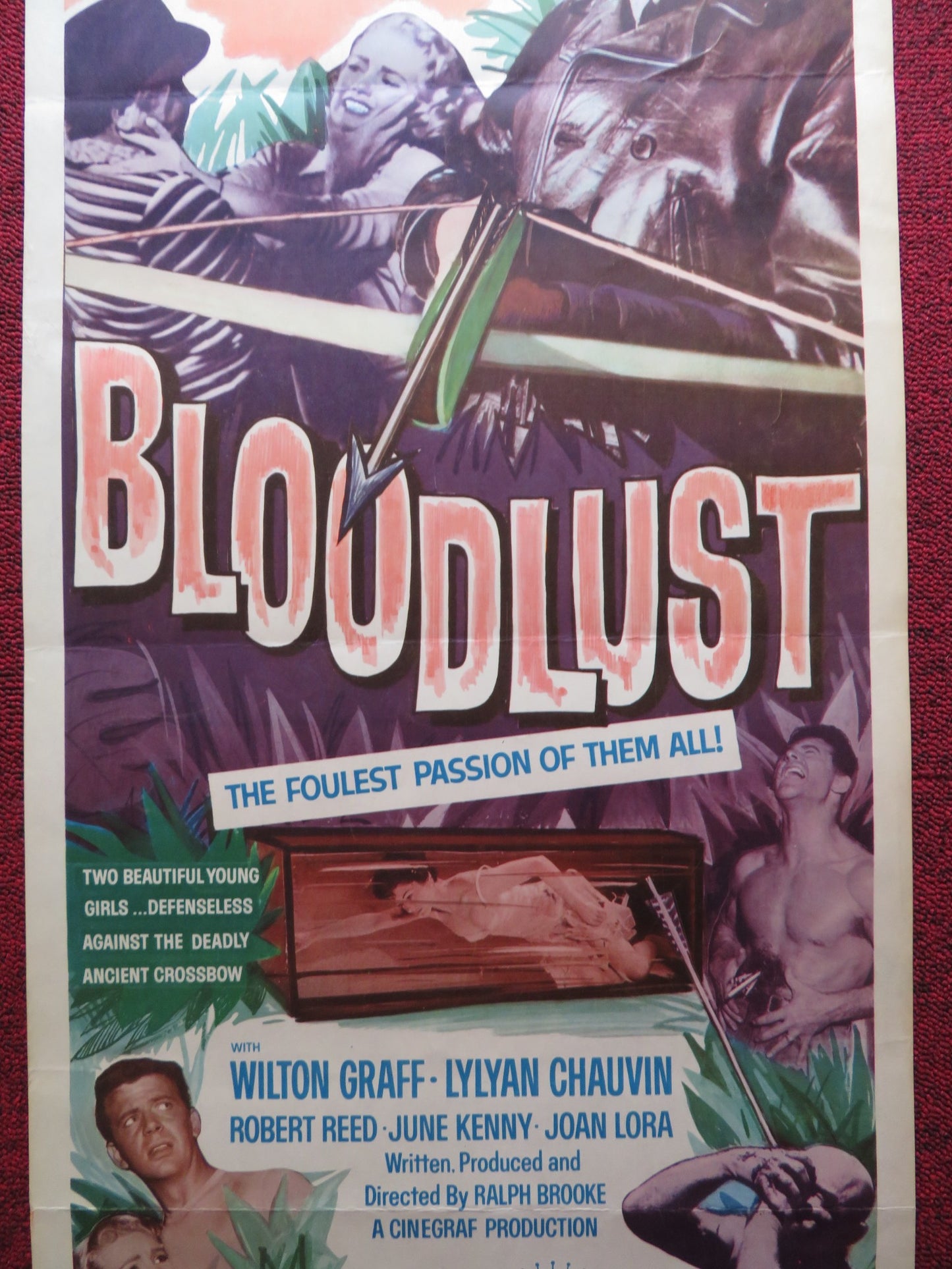 BLOODLUST! US INSERT (14"x 36") POSTER WILTON GRAFF LYLYAN CHAUVIN 1961