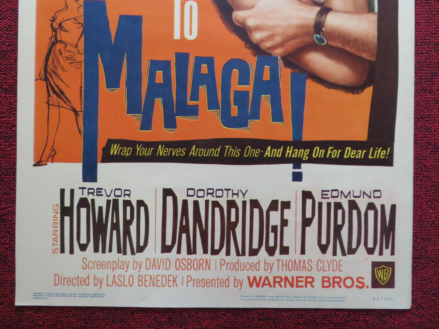 MALAGA US INSERT (14"x 36") POSTER TREVOR HOWARD DOROTHY DANDRIDGE 1962