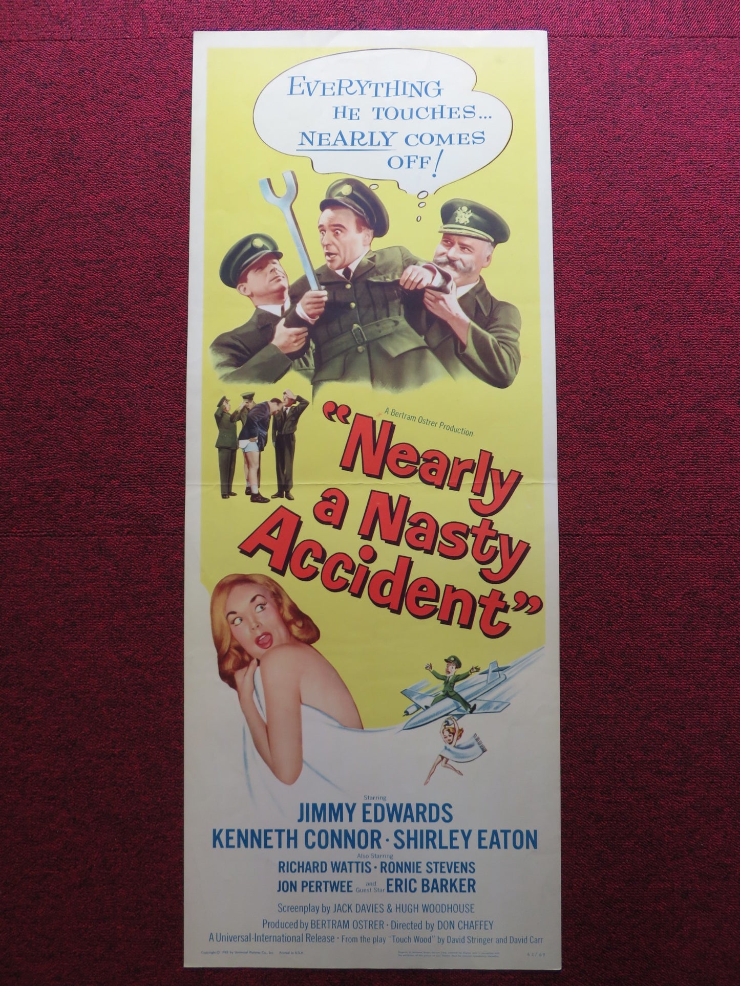 NEARLY A NASTY ACCIDENT US INSERT (14"x 36") POSTER JIMMY EDWARDS K. CONNOR 1962