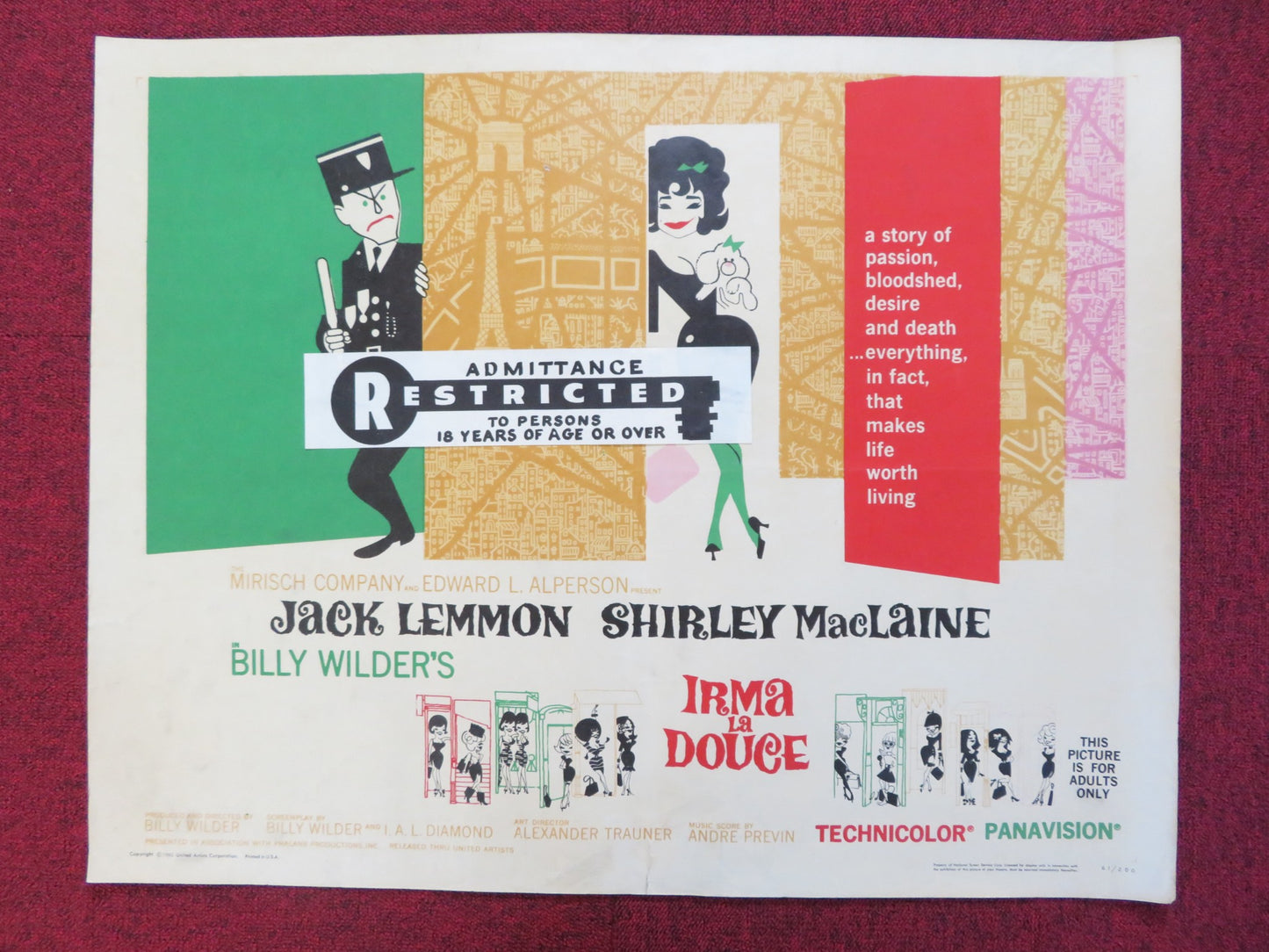 IRMA LA DOUCE HALF SHEET (22"x 28") POSTER JACK LEMMON SHIRLEY MACLAINE 1963