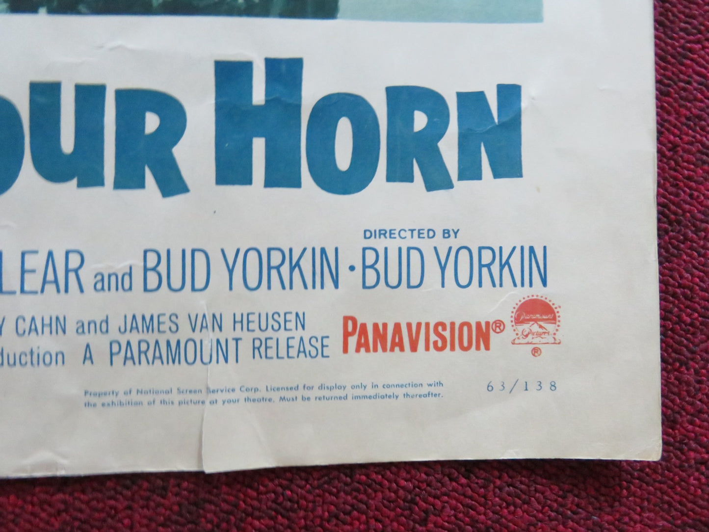 COME BLOW YOUR HORN HALF SHEET (22"x 28") POSTER SHIRLEY FRANK SINATRA 1963