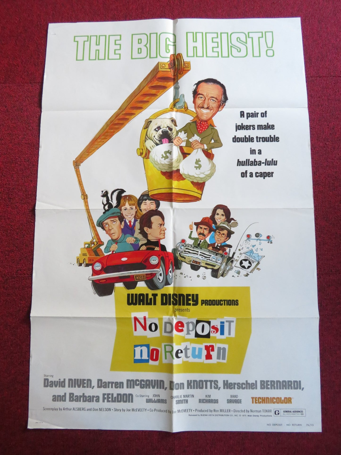 NO DEPOSIT, NO RETURN FOLDED US ONE SHEET POSTER DISNEY DAVID NIVEN 1975