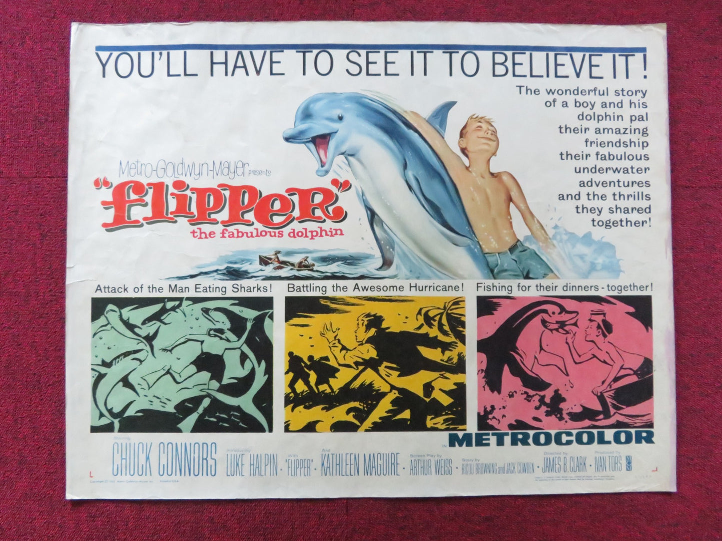 FLIPPER HALF SHEET (22"x 28") POSTER CHUCK CONNORS LUKE HALPIN 1963