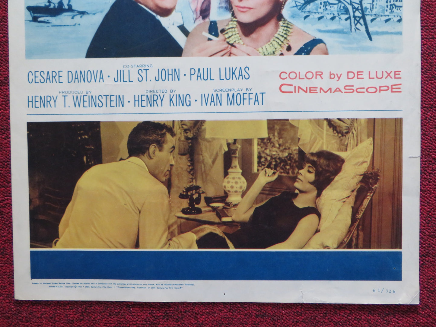 TENDER IS NIGHT US INSERT (14"x 36") POSTER JENNIFER JONES J. ROBARDS, JR. 1961