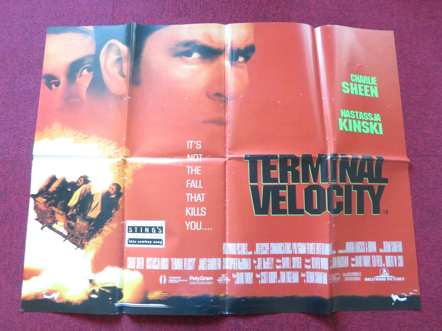 TERMINAL VELOCITY UK QUAD POSTER FOLDED CHARLIE SHEEN NASTASSJA KINSKI 1994