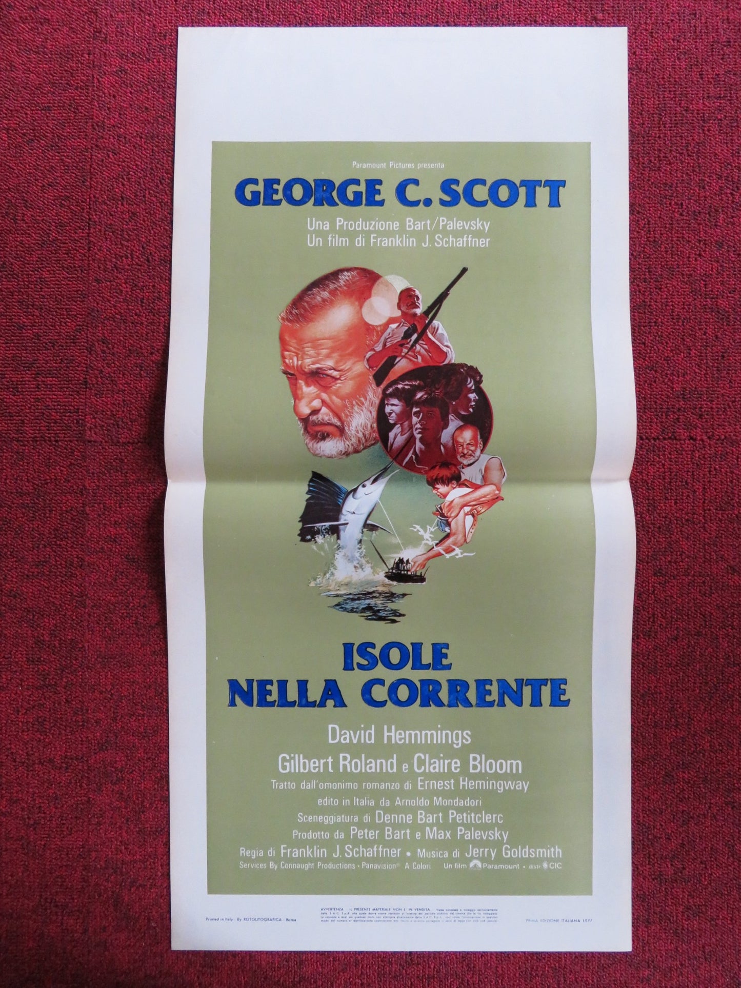 ISLANDS IN THE STREAM ITALIAN LOCANDINA POSTER GEORGE C. SCOTT D. HEMMINGS 1977