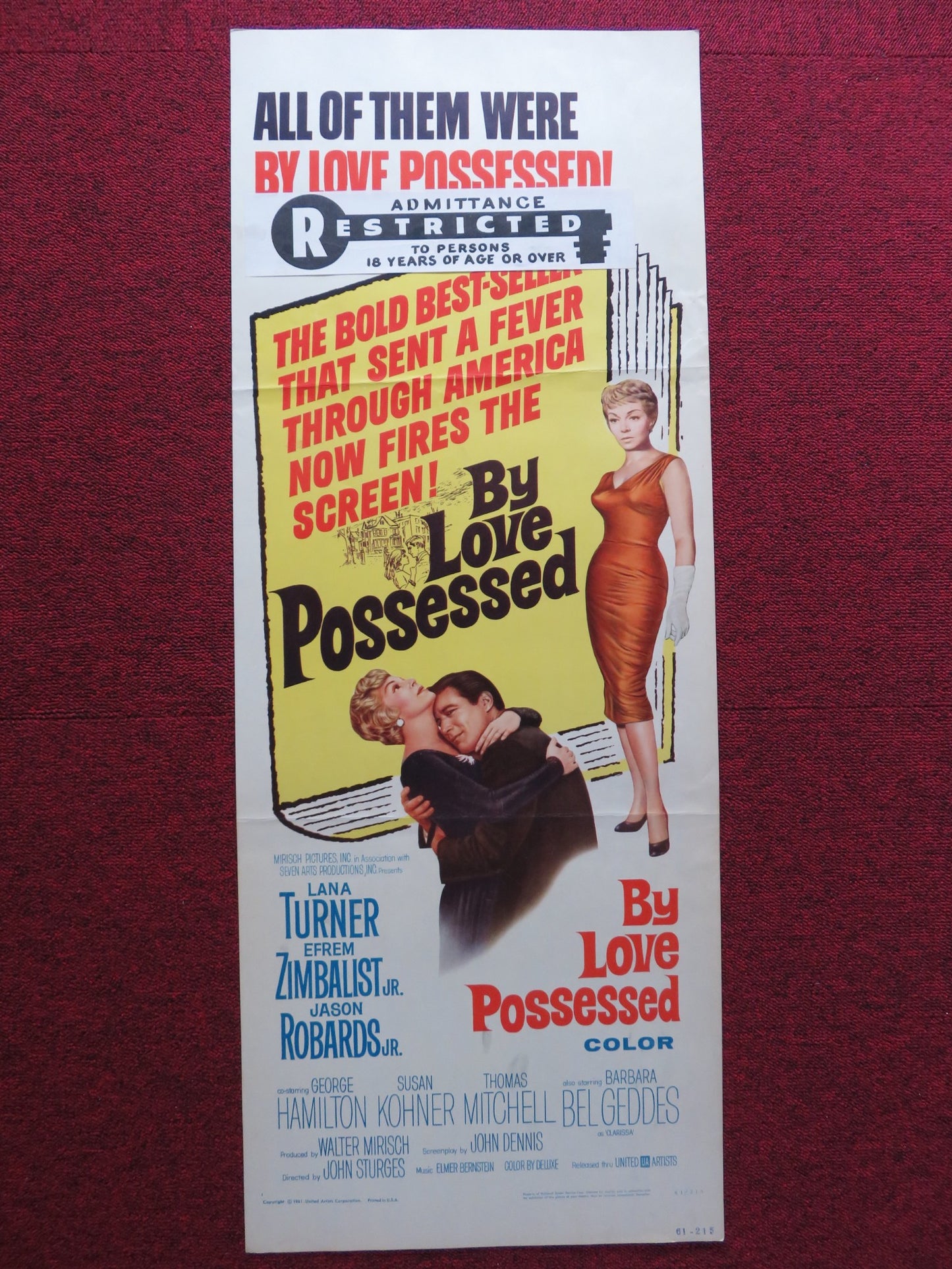 BY LOVE POSSESSED US INSERT (14"x 36") POSTER LANA TURNER E. ZIMBALSIT JR. 1961