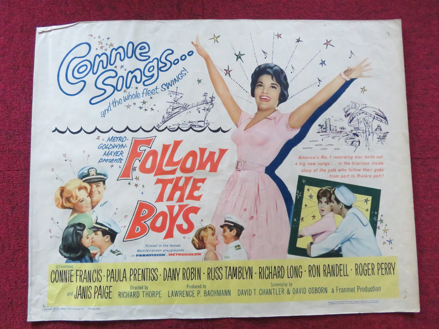 FOLLOW THE BOYS HALF SHEET (22"x 28") POSTER CONNIE FRANCIS PAULA PRENTISS 1963