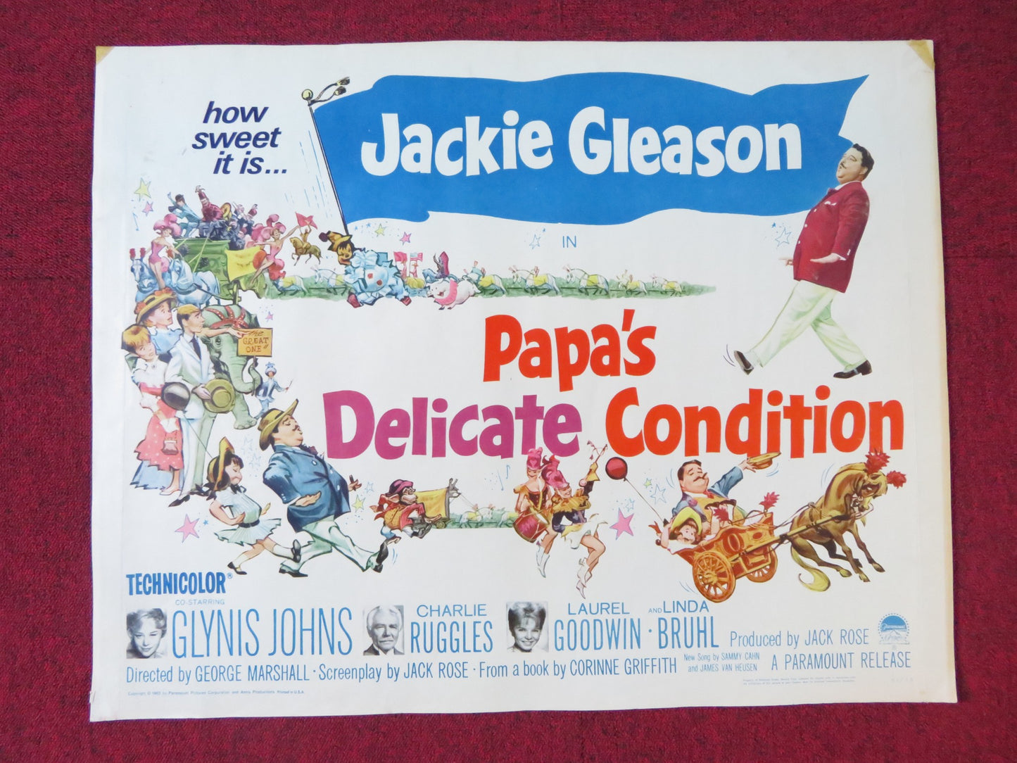 PAPA'S DELICATE CONDITION HALF SHEET (22"x 28") POSTER JACKIE GLEESON 1963