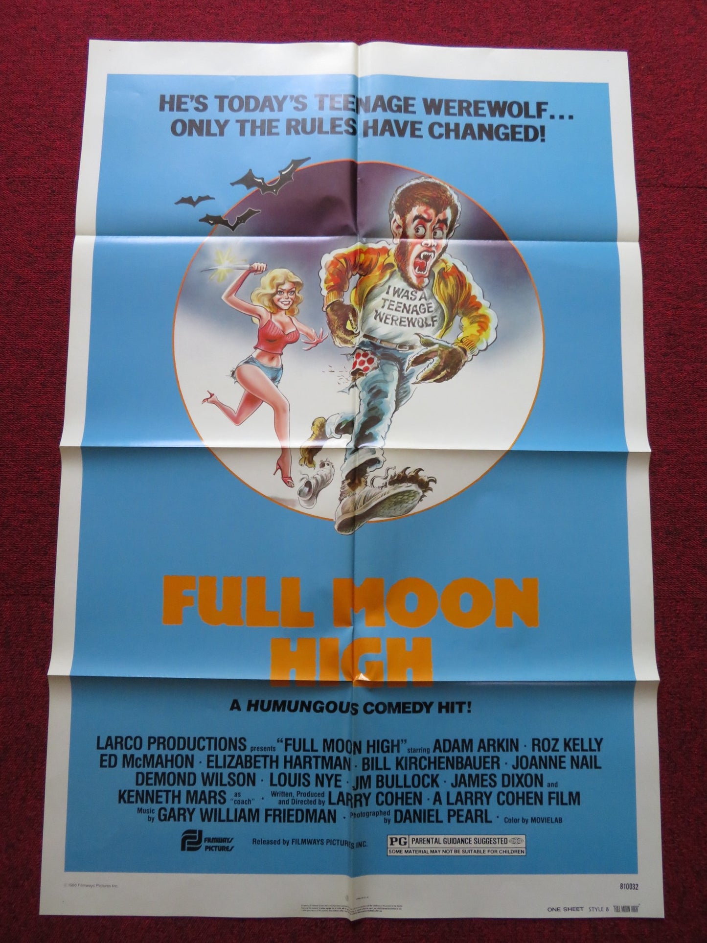 FULL MOON HIGH STYLE B FOLDED US ONE SHEET POSTER ED MCMAHON E. HARTMAN 1981