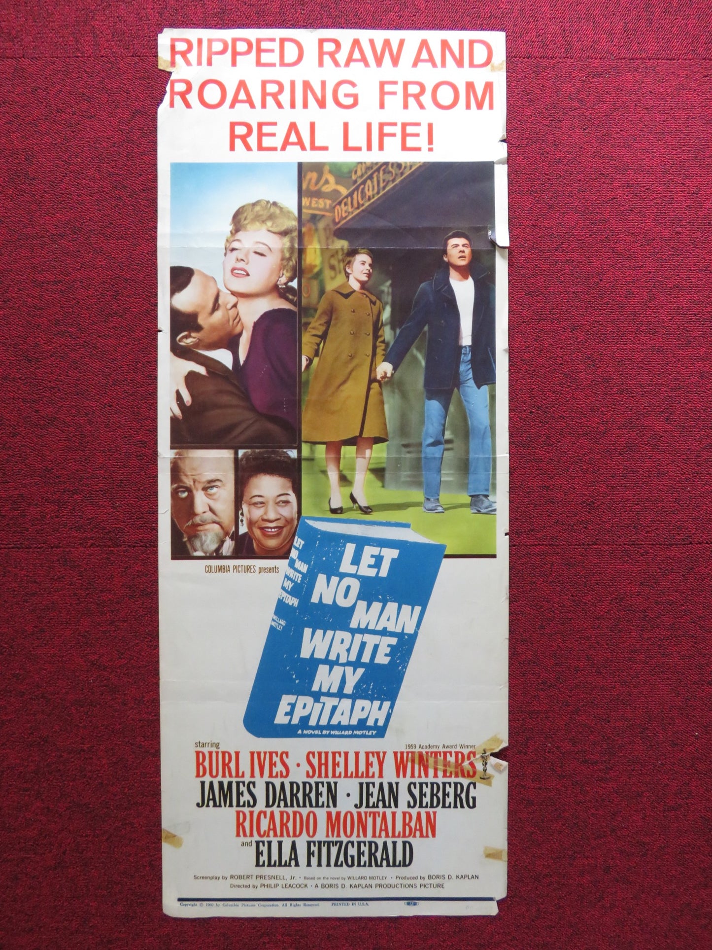 LET NO MAN WRITE MY EPITAPH US INSERT (14"x 36") POSTER BURL IVES S. WINTER 1960