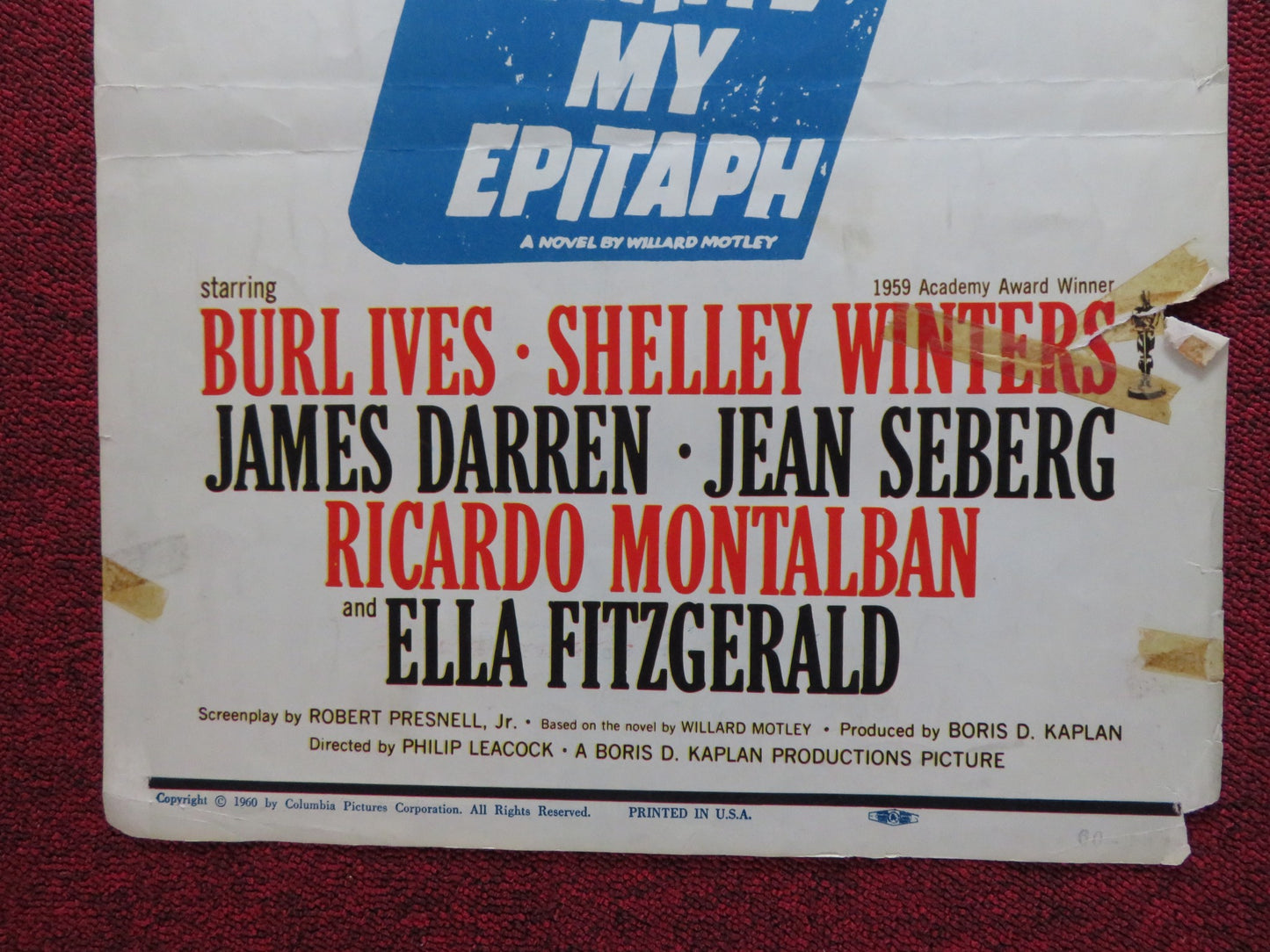 LET NO MAN WRITE MY EPITAPH US INSERT (14"x 36") POSTER BURL IVES S. WINTER 1960