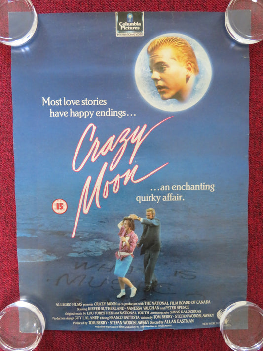 CRAZY MOON VHS VIDEO POSTER KIEFFER SUTHERLAND VANESSA VAUGHAN 1987