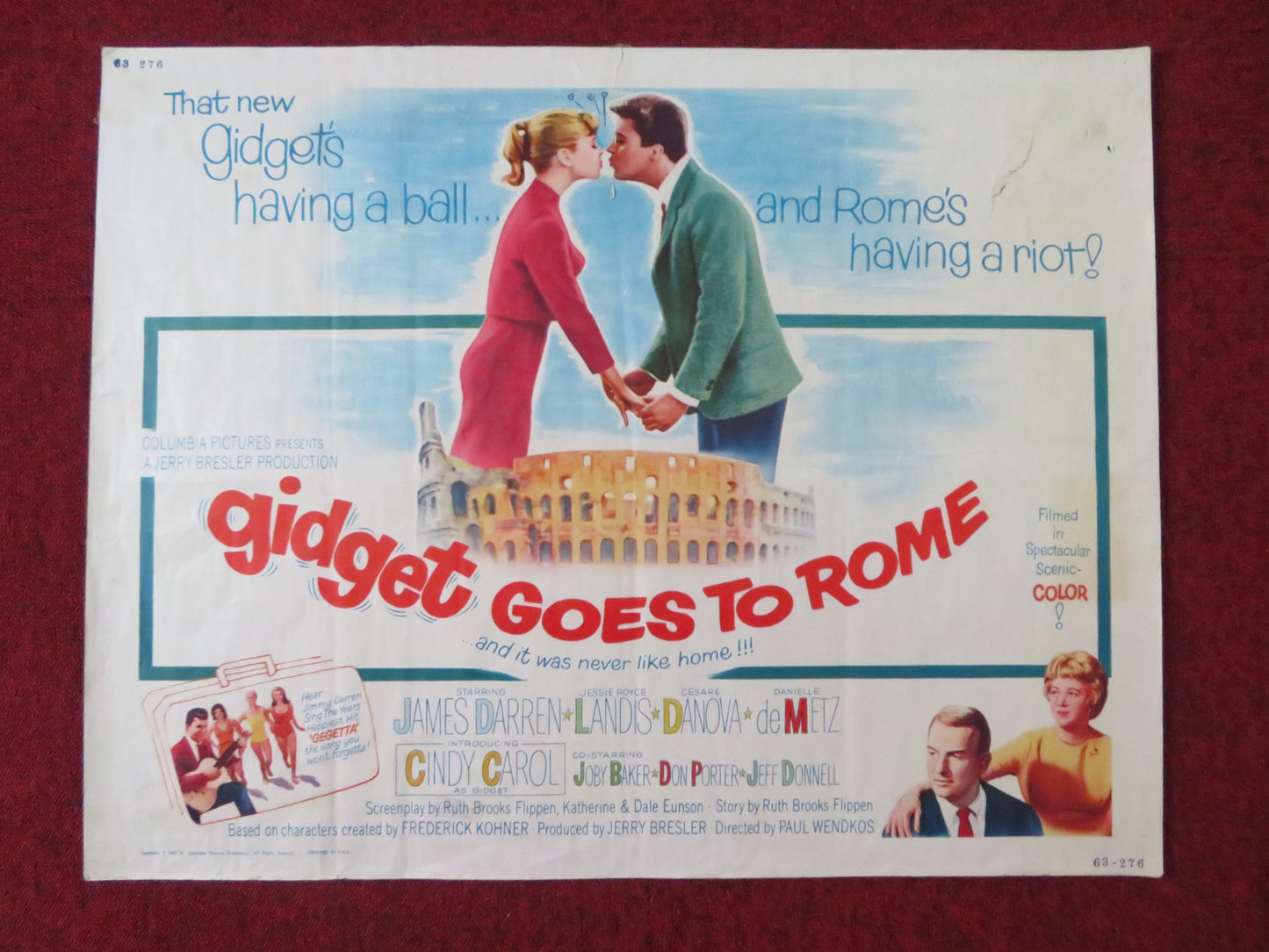 GIDGET GOES TO ROME HALF SHEET (22"x 28") POSTER JAMES DARREN JESSIE ROYCE 1963