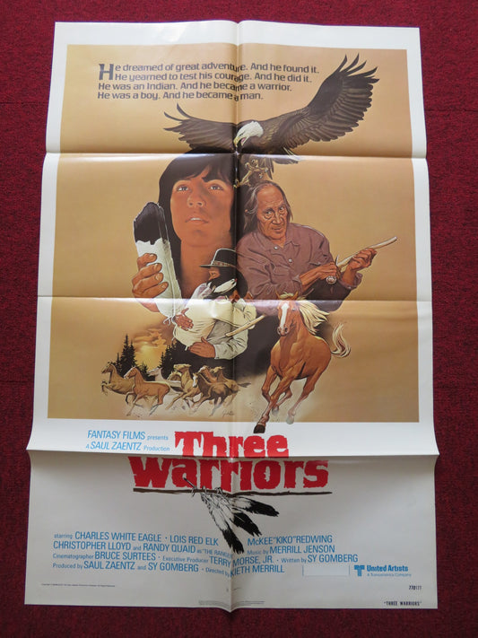 THREE WARRIORS FOLDED US ONE SHEET POSTER CHARLES WHITE EAGLE LOIS RED ELK 1977