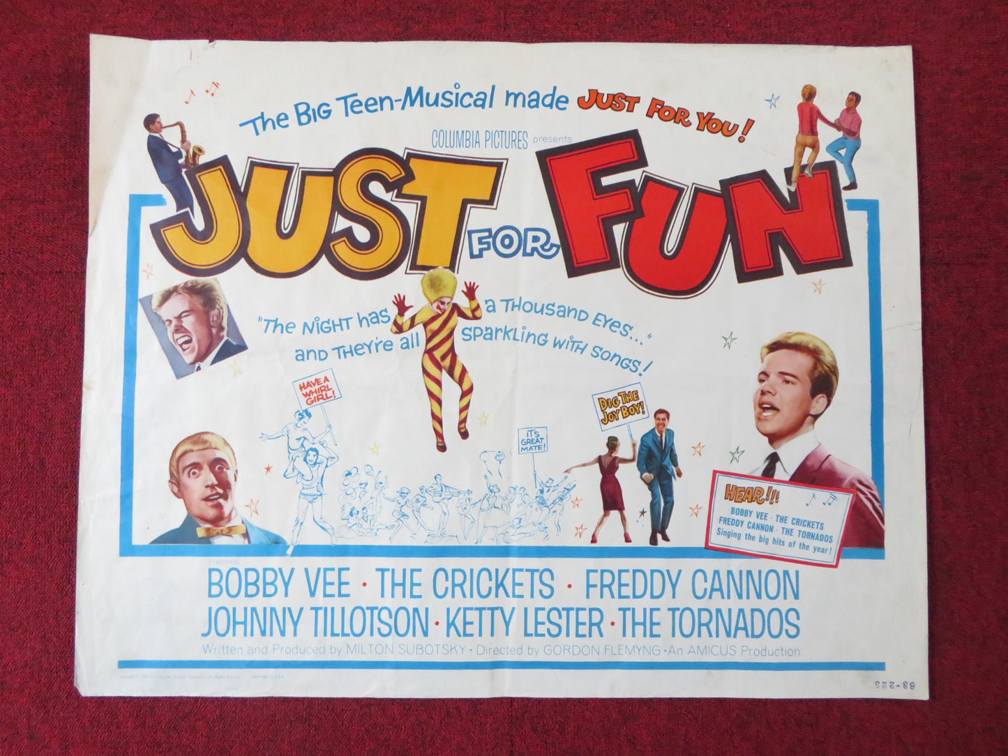 JUST FOR FUN HALF SHEET (22"x 28") POSTER MARK WYNTER BOBBY VEE 1963