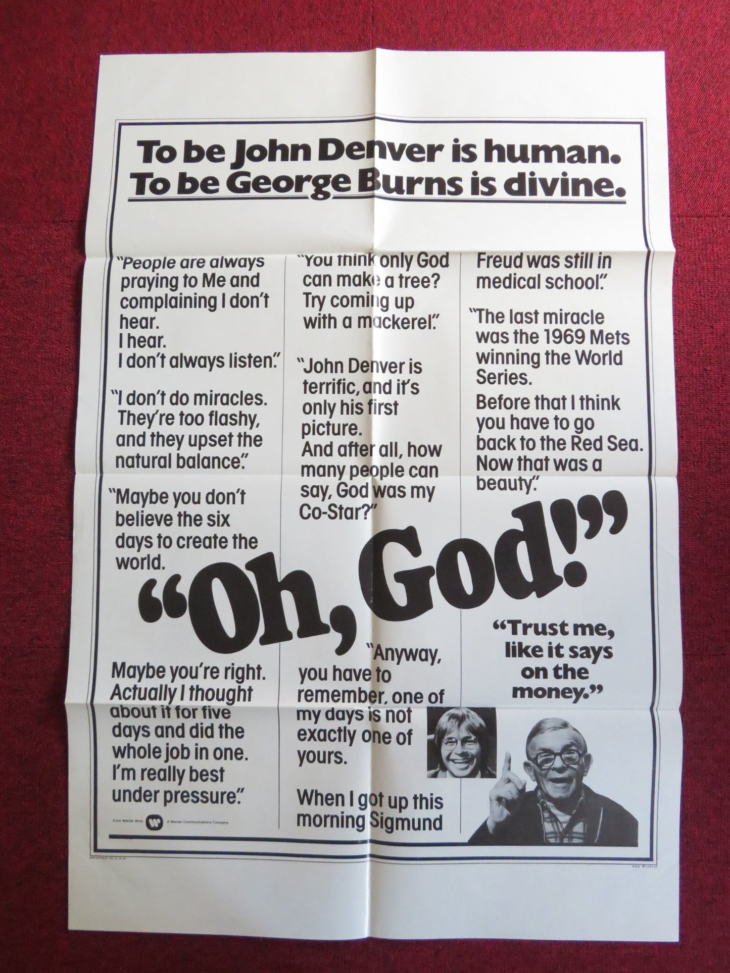 OH, GOD! - A FOLDED US ONE SHEET POSTER GEORGE BURNS JOHN DENVER 1977